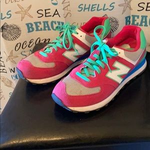 Blue,green and pink new balance sneakers